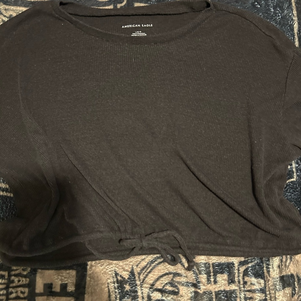 American Eagle Outfitters Black Crop Tie Front T-Shirt